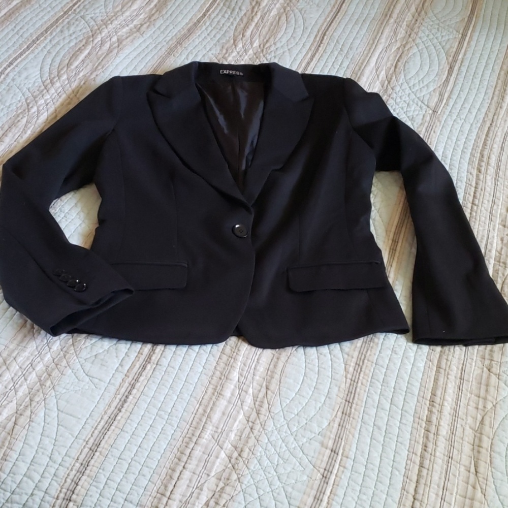 Express Black Single Button Blazer Jacket | Lined Sport Coat 8